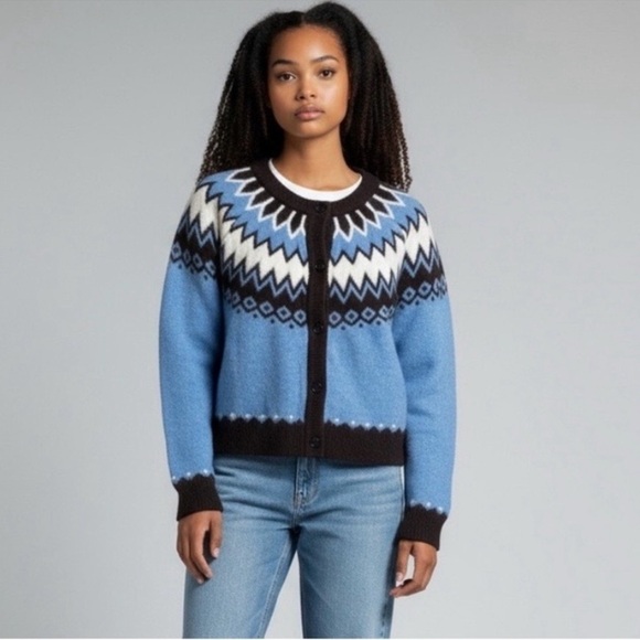 Joie Blue Fair Isle Button-Up Cardigan NWT - Picture 3 of 6